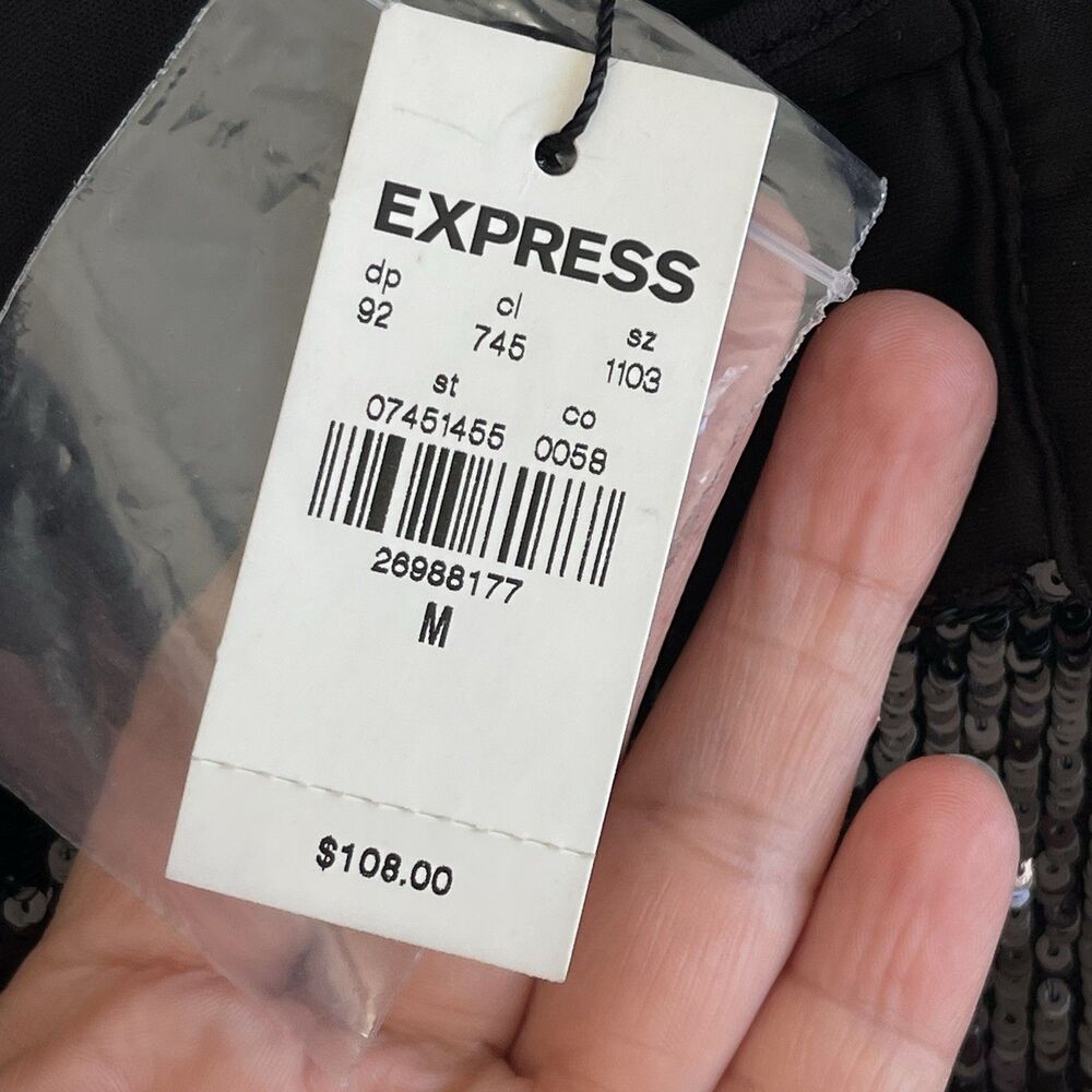 Express High Waisted Sequin Cocktail Party Ankle Pant Black Size Medium NWT - Picture 10 of 13